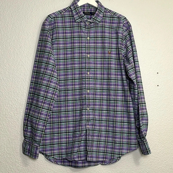 Polo Ralph Lauren Men’s Long Sleeve Button Down Purple Green Size X Large - Picture 1 of 11